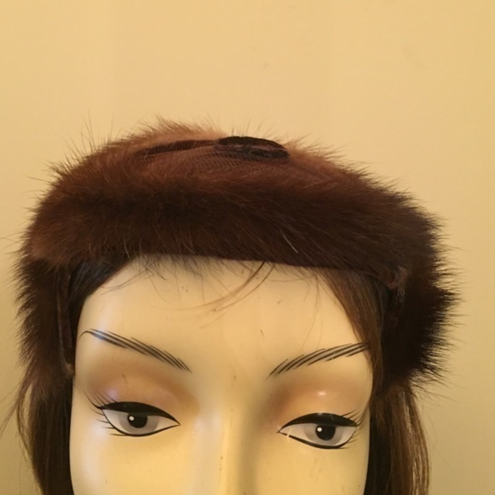 VINTAGE‎ BROWN CAPLET MINK FUR HAT HEADPIECE HEADBAND